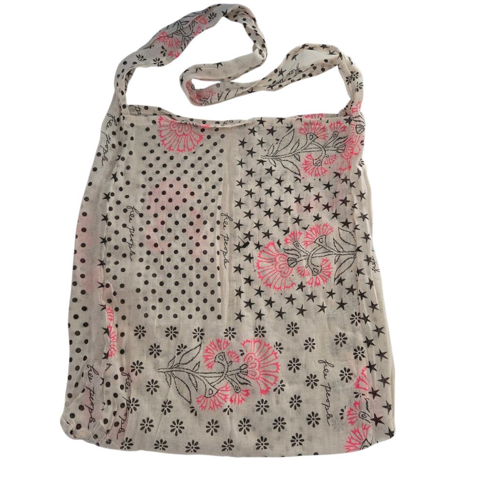 Free People Lightweight Fabric Reusable Packable Flowers Stars Tote Bag